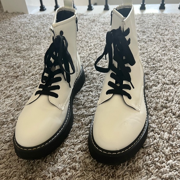 Madden Girl White and Black Combat Boots - Picture 1 of 9